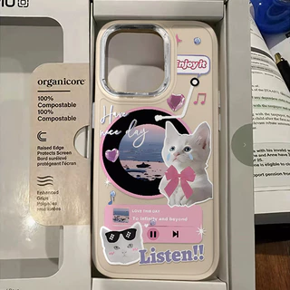 Ốp điện thoại họa tiết sáng tạo Music Sad Kitten Tương thích cho IPhone 11 14 15 12 13 Pro MAX XR X XS MAX 15Plus Se2020 7 / 8 Plus Khung mạ điện chống sốc lỗ lớn Vỏ mềm