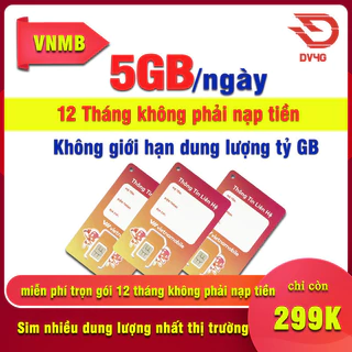 Sim 4G Vietnammobile (VNMB) 5Gb/ ngày trọn gói 1 năm không phải nạp tiền, không giới hạn data.