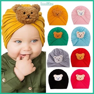 Inn Màu Trơn Mũ Bé Sơ Sinh Bé Unisex Mũ Mềm Cotton Beanie Mũ Có Gấu Dễ Thương Patter Cho Bé 0-2 Tuổi Mới