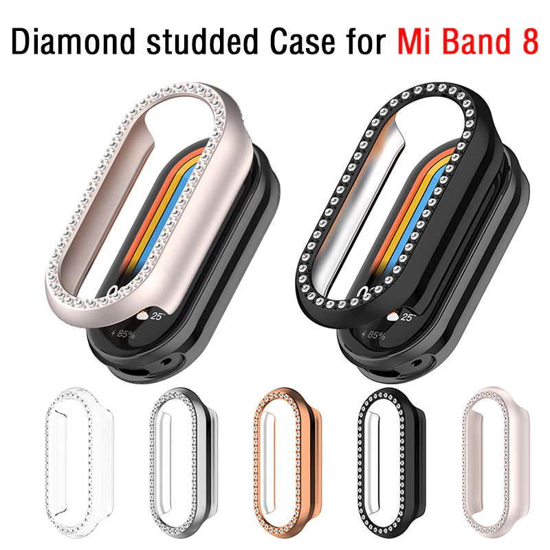 Vỏ bảo vệ kim cương cho Xiaomi Mi Band 8 Vỏ bảo vệ PC Shell cho MiBand 8 Phụ kiện thời trang