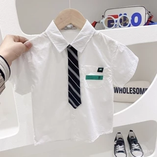 Bé Trai Mùa Hè Mỏng Phong Cách Preppy Phong Cách Ve Áo Cotton Thường Ngày Top 2023 Sản Phẩm Mới Trẻ Em Đẹp Trai Áo Sơ Mi Tay Ngắn