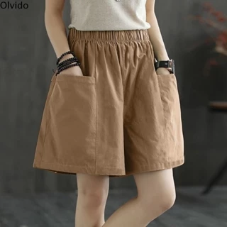 Quần OLVIDO Slim Casual Quarter, Quần short Cotton dáng rộng dáng rộng, Quần short Cotton dáng rộng dáng rộng mùa hè bằng vải lanh Cotton thông thường dành cho nữ