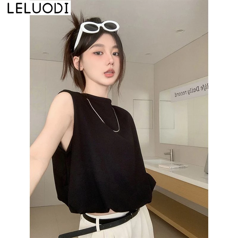 LELUODI áo phông áo thun nữ croptop baby tee hàn quốc Trendy INS Vintage WTX2420DCM 21Z240519