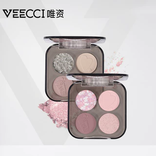 Veecci Bảng Phấn Mắt Bốn Màu Ngọc Trai Lấp Lánh Độ Bóng Cao Mờ Màu Đất Không Mờ Trang Điểm Cho Người Mới