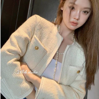 [KAH16] Áo khoác dạ tweed viền thừng phong cách ulzzang Hàn Quốc .