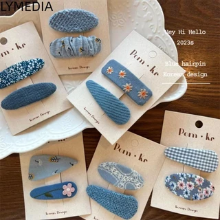 Lymedia 2 Kẹp Tóc Denim Thêu, Kẹp BB Thời Trang Dễ Thương, Phụ Kiện Tóc Cotton Hoa Ngọt Ngào Kẹp Tóc Bé Gái