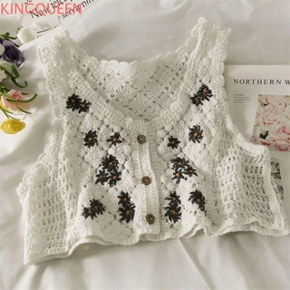 Kingqueen Nữ Camisole Đảng Thoải Mái Nút Hoa Phía Trước Ngọt Nóng Áo Cardigan Cotton Ngắn