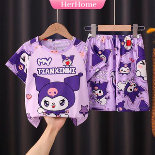 [110-150cm] Bộ đồ ngủ trẻ em dễ thương mùa hè Sanrio Bộ quần áo gia đình ngắn tay điều hòa không khí mùa hè J104