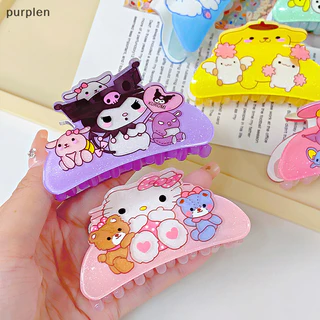 Purplen Động Vật Nhỏ Sanrio Kẹp Dễ Thương Ngọt Ngào Kẹp Tóc Lưng Đầu Kẹp Tóc Cho Bé Gái Mũ Hoạt Hình Hello Kitty Kuromi Cá Mập Kẹp EN