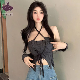 Xiyuyi Áo Vest Nữ Hot Girl Gợi Cảm Dây Sling Ngắn Tay Ống Top