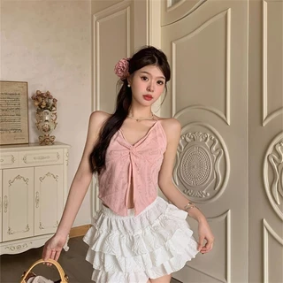 Pure Desire Ngọt Ngào Hot Girl Sling Tube Top Phong Cách Mới Thắt Nút Vest Phong Cách Ngắn Mùa Hè Gợi Cảm Niche Bên Ngoài Mặc Thiết Kế Hàng Đầu