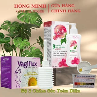 ✅(Chính Hãng) Vagiflux Bình Rửa Vệ Sinh Phụ Nữ 1 Bình 10 Ống Muối +Gel Rửa Phụ Khoa Kháng Khuẩn Pink Queen 200ml Test pH