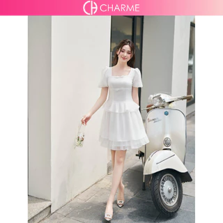 Váy cổ vuông đính nơ vạt xoè Charme 403019