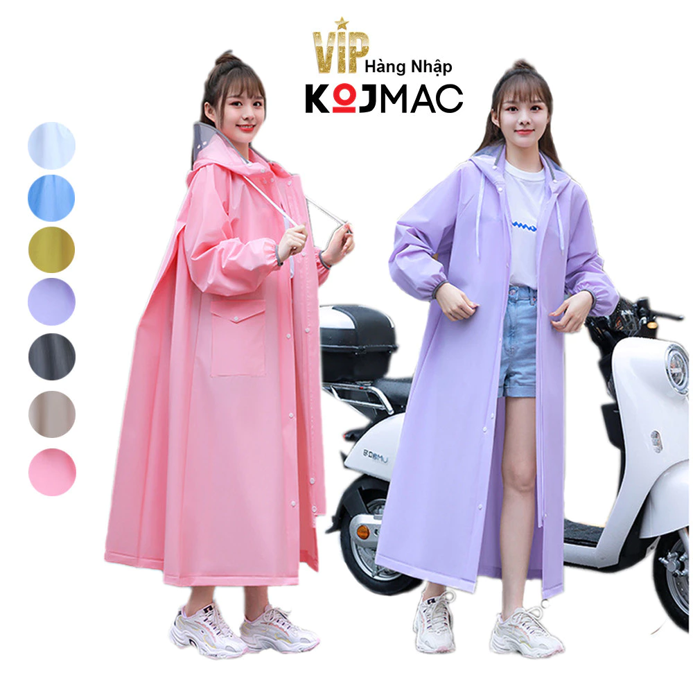 Áo Mưa Dây Kéo Phong Cách Hàn Quốc Có Mũ Trùm Dây Rút Chống Thấm Nhựa Vi Sinh Cao Cấp ( Áo Khoác Mưa Thời Trang Unisex )