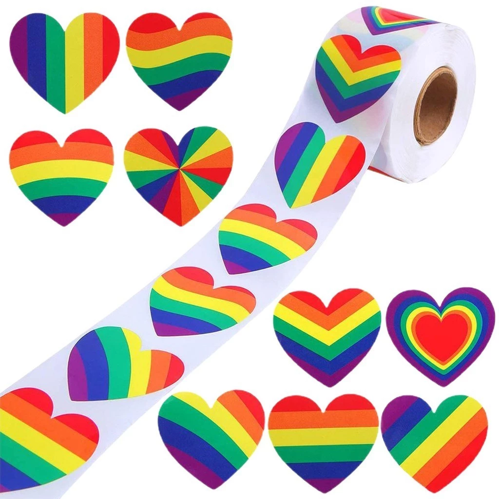 [Smart] 500 Miếng Dán Niềm Tự Hào Đồng Tính Nhãn Cầu Vồng Hình Trái Tim Nhãn Dán LGBT