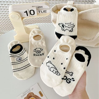 Mùa Hè Thoáng Khí Màu Be Dễ Thương Puppy Ped Tất Cotton Tất Chống Trơn Trượt Tất Vô Hình Nữ Nông Miệng