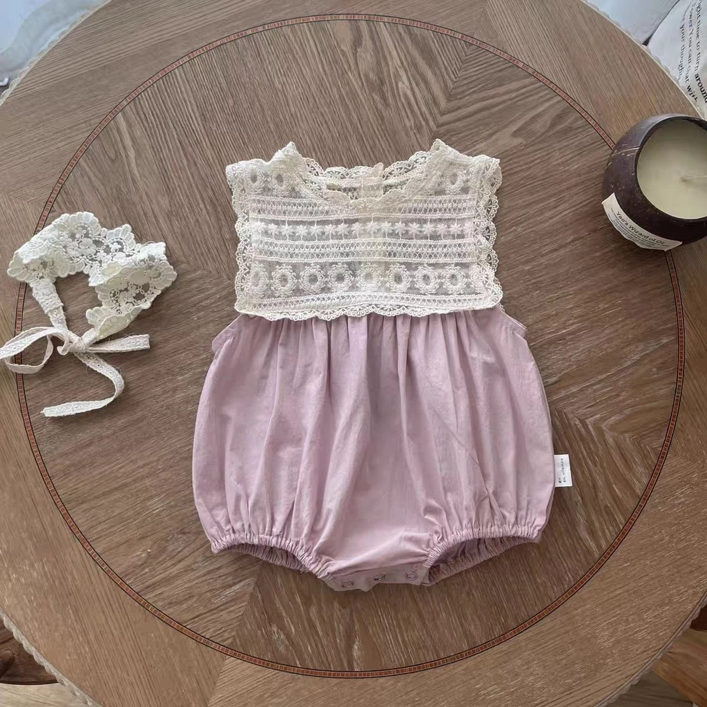 Mùa Hè Mới Cho Bé Áo liền quần Cắt Ren Tím Bé Nhỏ Đầm Cho Bé Body Ngọt Ngào Dễ Thương Bé Gái Phù Hợp Với Quần Áo Cho Bé 0-24 Tháng