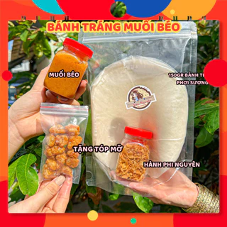 Combo bánh tráng muối béo TẶNG TÓP MỠ. Bánh tráng vân nguyễn 150gr Bánh tráng phơi sương, 1 hủ muối béo, 1 hủ hành phi