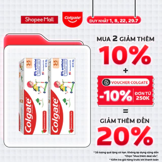 Bộ 2 Kem đánh răng Colgate Kid Free From cho bé 3-5 tuổi không chất bảo quản 80g