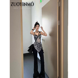 ZUOYINMO áo croptop Áo 2 dây áo ba lỗ Thời trang hàn quốc Thoải mái Fashion tráng lệ Gợi cảm WCS2440GKW 15Z240411