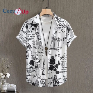 Ấm cúng Lên Thời Trang Nam Áo Sơ Mi Tay Ngắn Có Chữ In Graffiti In Kỹ Thuật Số Polyester Nam Mùa Hè Áo Sơ Mi