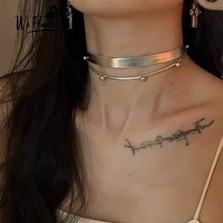 Chúng Tôi Hoa Cyberpunk Hai Lớp Bạc Hạt Da PU Vòng Cổ Choker Dành Cho Nữ Cô Gái Thời Trang Cổ Ngắn Dây Chuyền Trang Sức Phụ Kiện