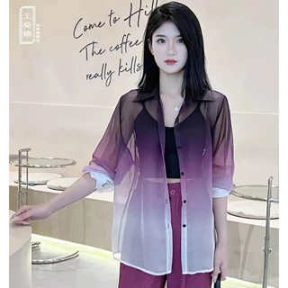 Phiên Bản Hàn Quốc Áo Sơ Mi Chống Nắng Nữ Mùa Hè Rời Dài Tay Áo Sơ Mi Voan Mỏng Cardigan Nhìn Xuyên Qua Gạc Top Mid @