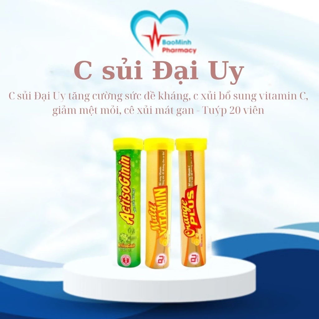 C sủi Đại Uy tăng cường sức đề kháng, c xủi bổ sung vitamin C, giảm mệt mỏi, cê xủi mát gan - Tuýp 20 viên