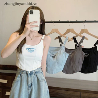 ♥Zb♥ Áo thun Cotton in chữ cho nữ Áo ngực ngực nhỏ Hot Girls Wear Slim Crop Top Áo hai dây có đệm ^ d ^