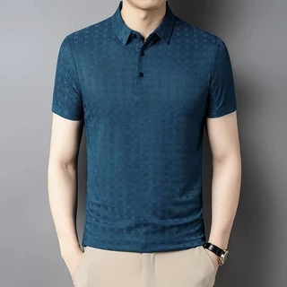 Áo Sơ Mi Polo Nam Tay Ngắn Phong Cách Hồng Kông Mỏng Rời Thường Ngày Thoáng Khí Không Viền Ice Silk Polo Áo Sơ Mi