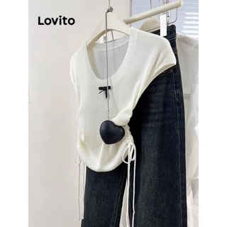 Lovito Áo dệt kim nơ trơn thông thường dành cho nữ LNE58255