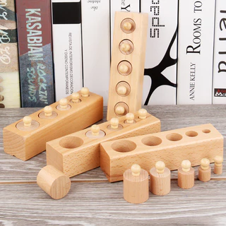 Hot Sale#Montessori Teaching Aids Ceramic Socket Cylinder4Wooden Beech Large Pick-up Head Montessori Early Education Teaching Aids4er