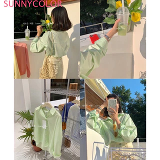 Áo sơ mi SUNNYCOLORSUXI tay dài và dáng rộng, phong cách Hàn Quốc ngọt ngào - kẹo