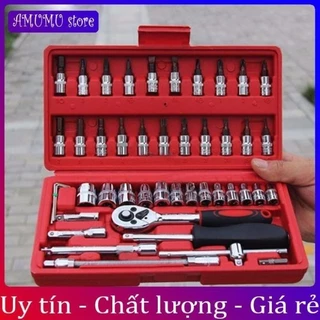 Bộ dụng cụ mở bulong ốc vít đa năng 46 chi tiết, Không han gỉ Hàng Mới, Bộ dụng cụ sửa chữa oto xe máy 46 món đa năng