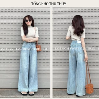 Quần Jean Nữ Dáng Suông Cạp Cao Quần Bò Trơn Màu Xanh Hàn Quốc Chất Denim Tôn Dáng TT21