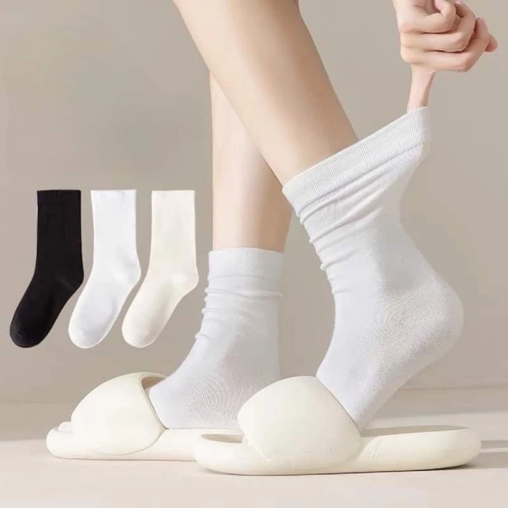 Combo 10 Đôi Tất cổ cao Nữ  Basic trơn cao cấp 3 màu loại đẹp dầy dặn Ngẫu Nhiên Màu, Vớ Cao cổ nữ chất vải mềm mịn