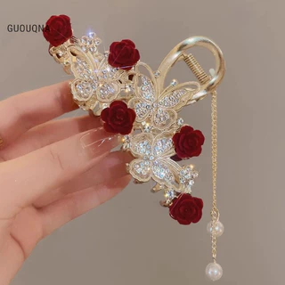 Guouqna Ánh Sáng Kim Cương Giả Chuông Phong Lan sel Tóc Hoa Hồng Bướm Vuốt Kẹp Tóc Cá Mập Vuốt Barrette Phụ Kiện Tóc BASL