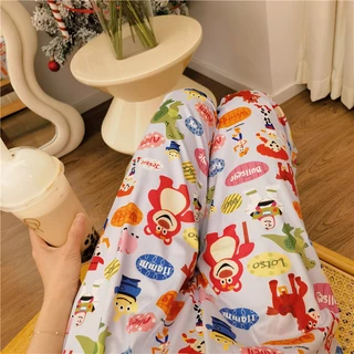 Quần Cotton Rời Quần Pyjama Quần Nữ Mới Hoạt Hình Gấu Nhà Quần Thẳng Quần Mùa Hè Thường Ngày Quần Có Thể Mặc Bên Ngoài