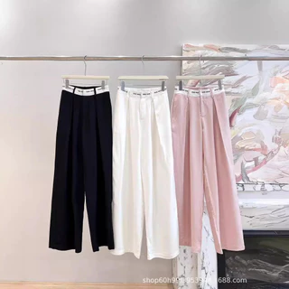 MiuMiu 24Summer New Special-interest design Contrast Color Letter Waist-Head Suit Wide-Leg Pants Casual Pants