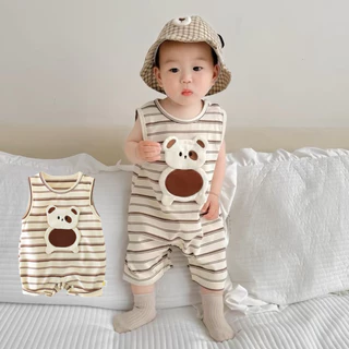 Quần Áo Liền Quần Cho Bé Mùa Hè Dễ Thương Sọc Gấu Không Tay Jumpsuits Sơ Sinh Cotton Nguyên Chất Body Bé Trai Bé Gái Áo Vest Quần Áo 0-24 Tháng