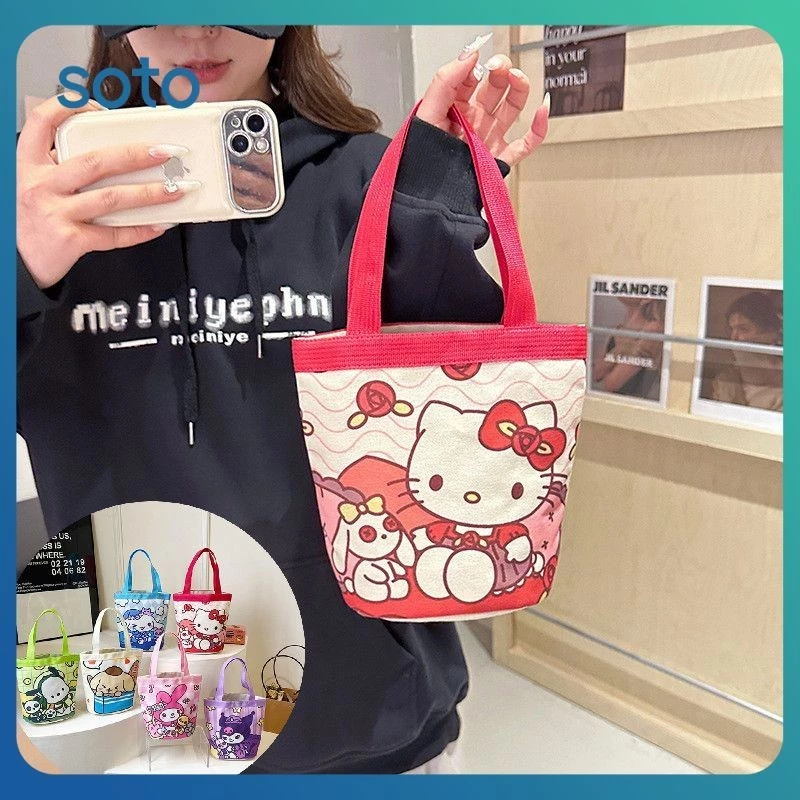 ♫ Túi Vải Sanrio Túi Xách đa Năng Hellokitty Melody Túi Xách Học Sinh Dễ Thương Túi đựng Hộp Cơm Trưa