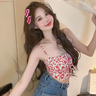 Tiformen Áo hai dây nữ, Áo Vest ngắn không tay phong cách Bohemian, Phong cách hàng ngày Slim Floral Hot Top Băng Crop Tops Beach