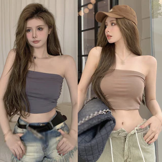 Phụ Nữ Mùa Hè Màu Trơn Co Giãn Ống Cotton top Mỏng Gợi Cảm Với Miếng Lót Ngực Camisole