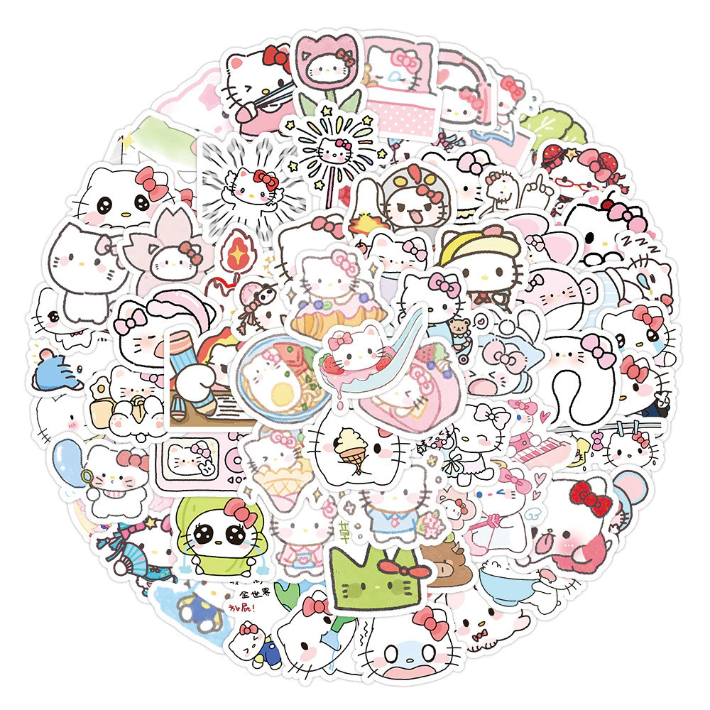 100 Chiếc Dễ Thương Ins Hoạt Hình Hello Kitty Graffiti Dán Cho Mũ Bảo Hiểm Xe Đạp Tay Tài Khoản Bút Chì Đề Can Reforged Glory