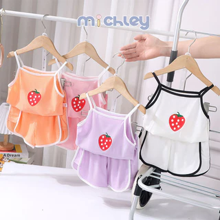 Michley Girls 'Ice Silk Suspender Suit Mùa hè Trẻ em Trẻ sơ sinh Quần áo gia đình Bộ đồ ngủ bên ngoài