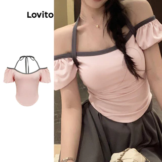 Lovito Áo thun ren màu trơn dễ thương cho nữ L85AD074