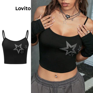 Lovito Áo crop top hình ngôi sao thường ngày cho nữ LSE02017