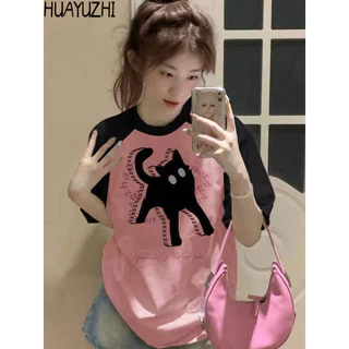 HUAYUZHI áo phông áo thun nữ croptop baby tee Thể thao xu hướng Fashion Casual WTX2410K19 17Z240425