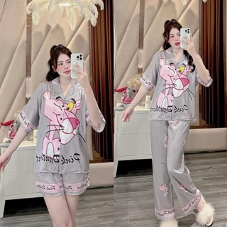 Bộ đồ Pijama Tay dơi Báo hồng in full lụa gấm xước cho Nữ xinh xắn dễ thương TD31 Sammy