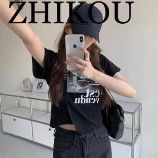 ZHIKOU áo phông áo thun nữ croptop baby tee Đơn giản Minimalist Thời trang thời trang C3525479B163746 20Z240515